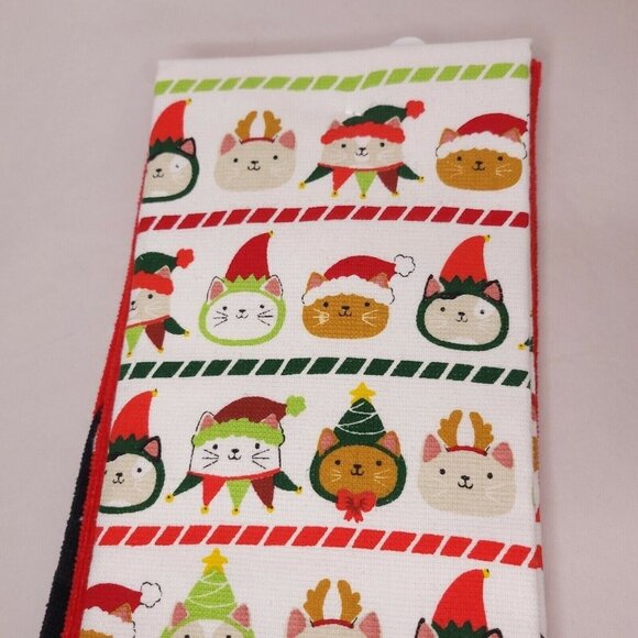 Happy Catmas Christmas Cat Dish Accent Towels Set of 2 Fun Kitties Holiday Decor - Picture 4 of 5
